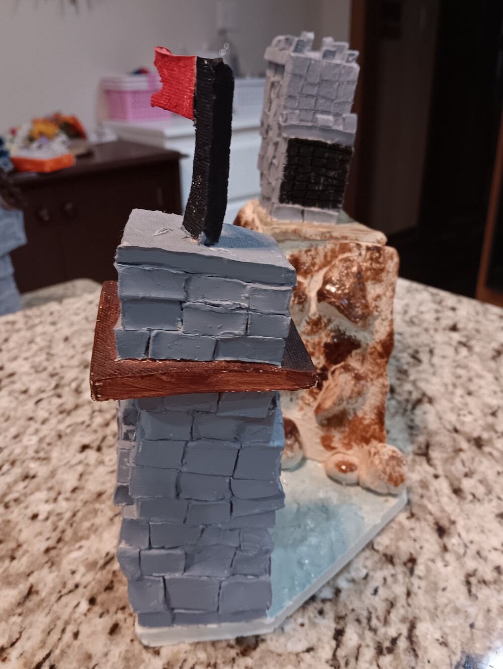 Ceramic Castle On Mountain In Ocean With Adjacent Tower - Picture 4 of 4